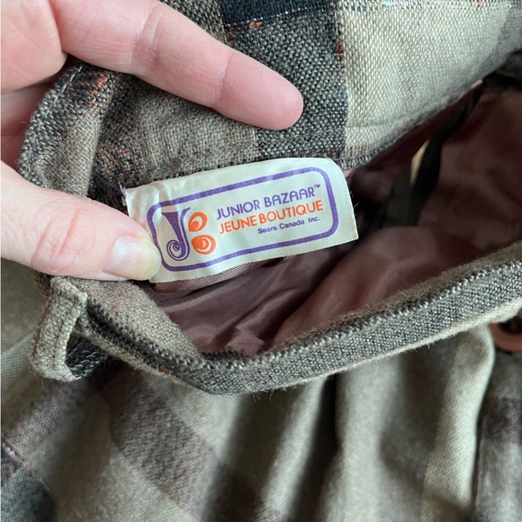 Vintage Sears Canada Junior Bazaar Plaid Skirt 70s A-Line Wool midi pockets - Picture 4 of 9